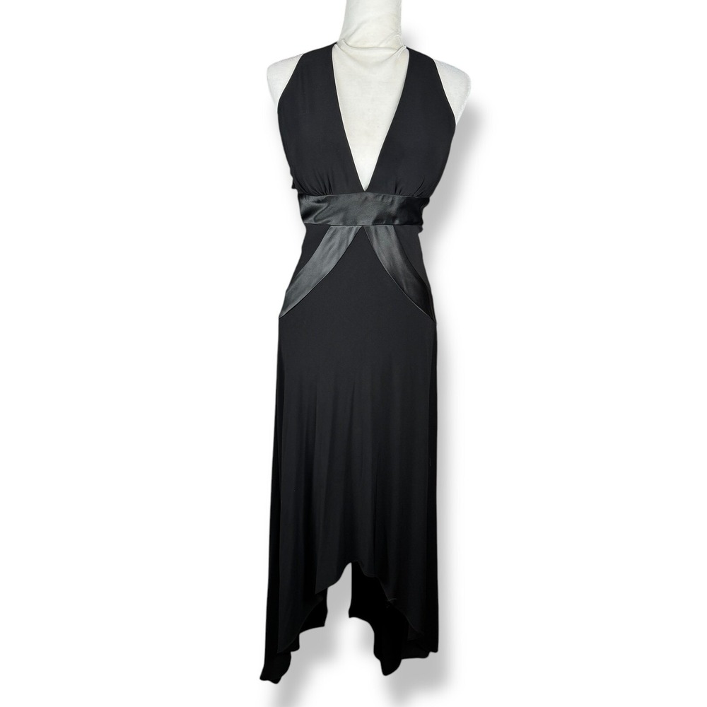 Morgan and Co Black Halter Open Back Dress Size Medium Cutout Gothic Cocktail